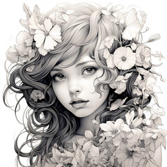 portrait of a girl with flowers. Creative AI
