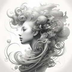 portrait of a woman with hair. Creative AI
