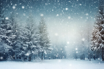 Incredible winter landscape with snowcapped pine trees under bright sunny light in frosty morning. Amazing nature scenery in winter mountain valley. Christmas. High quality photo