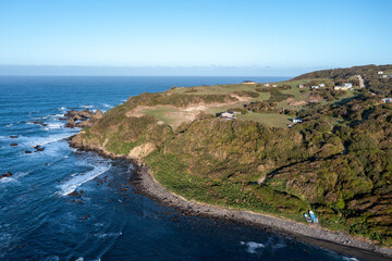 Aerial View of a Rocky Point Looking out Towards the Pacific on Chiloe Island in Northern Patagonia Chile