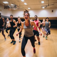 a group of people in a gym