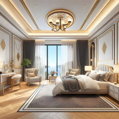 3d Spacious Luxury Bedroom Mediterranean Style with Working Table
