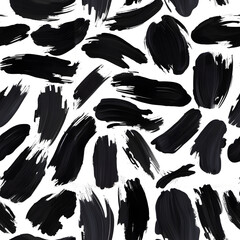 Seamless pattern with black paint brushtrokes on white canvas. Hand drawn monochrome abstract grunge background.