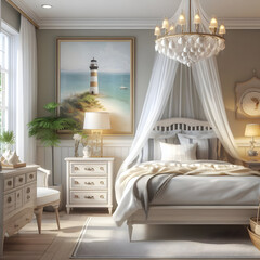 3d White Bedroom Set Coastal Style