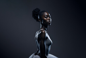 Fototapeta na wymiar Portrait of a black female ballet dancer with copy space