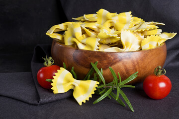 Dry pasta closeup uncooked on background