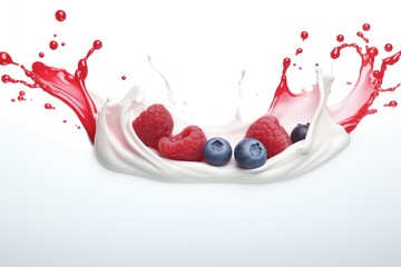 Milk splash with berries on white background