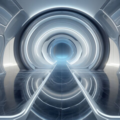 Obraz premium Futuristic Marble Room with Smooth Glossy Surfaces and a Round Door