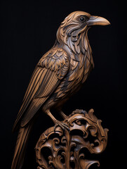 Fototapeta premium A Detailed Wood Carving of a Crow
