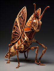 A Detailed Wood Carving of a Grasshopper