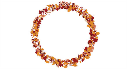 Round frame Background material designed with autumn leaves, branches, berries, fruits, mushroom. Vector illustration