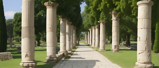 Walkway with ancient roman columns from Generative AI