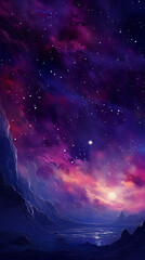 Fototapeta na wymiar large purple starscape with sparse shooting stars. AI generative