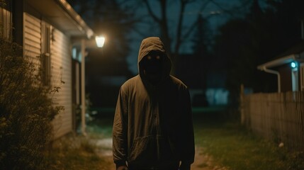 a person in a hoodie standing in a dark alley - obrazy, fototapety, plakaty