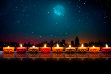 Fototapeta na wymiar The moonlit sky provides a mesmerizing backdrop to the Diwali-themed scene, evoking a sense of enchantment.