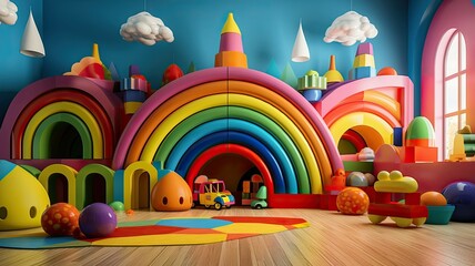 Rainbow playground room, Backdrop for photo studio, room background for children photography