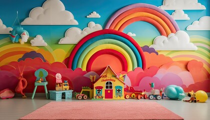 Rainbow playground room, Backdrop for photo studio, room background for children photography