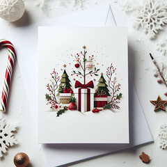 Christmas Gift Card with Red Berries and Trees