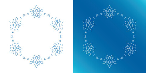 素材_フレームのセット_雪の結晶と光をモチーフにした冬の飾り枠。高級感のある囲みのデザイン。字無