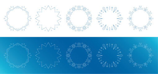 素材_フレームのセット_雪の結晶と光をモチーフにした冬の飾り枠。高級感のある囲みのデザイン。字無