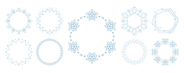 素材_フレームのセット_雪の結晶と光をモチーフにした冬の飾り枠。高級感のある囲みのデザイン。字無