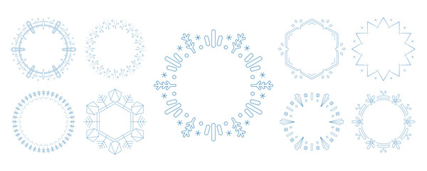 素材_フレームのセット_雪の結晶と光をモチーフにした冬の飾り枠。高級感のある囲みのデザイン。字無 - obrazy, fototapety, plakaty