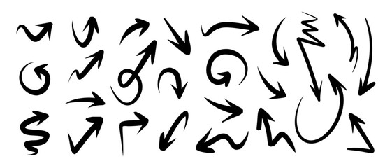 hand drawn arrow set. Doodle illustration.