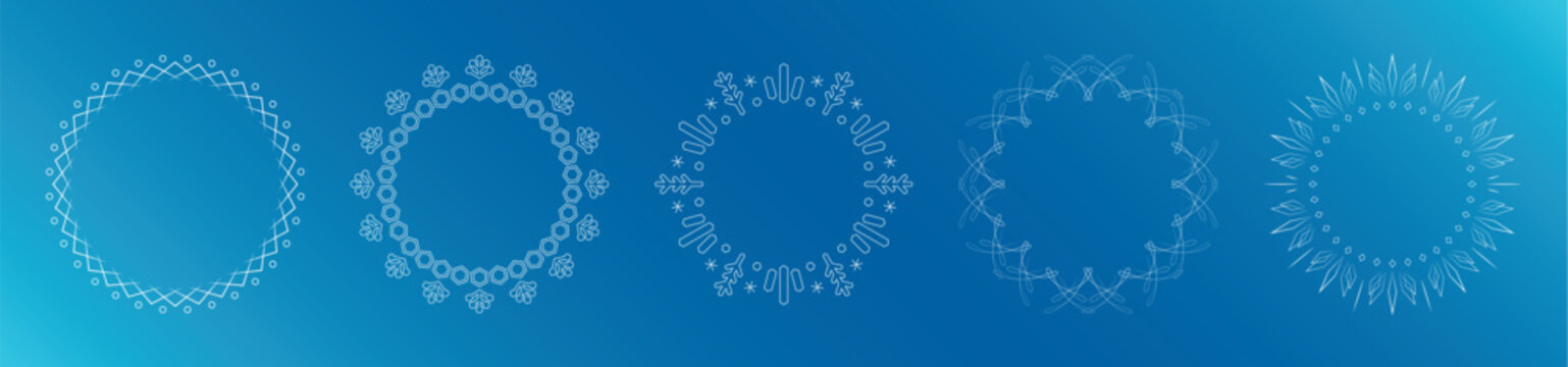 素材_フレームのセット_雪の結晶と光をモチーフにした冬の飾り枠。高級感のある囲みのデザイン。字無