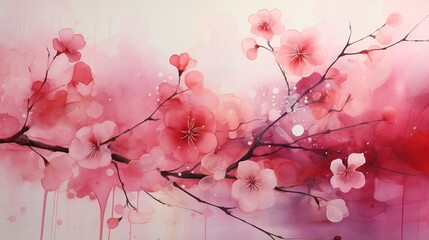 Fototapeta premium A colorful, cheerful pink and red background with abstract swirls and flowers. Generative AI. 