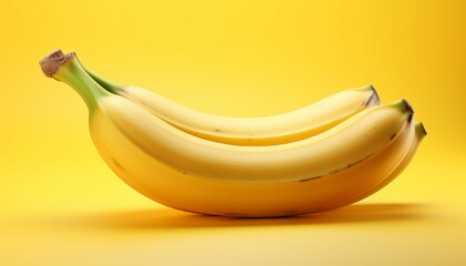 Organic bunch of banana on bright yellow background. Vegan food photo concept.