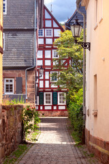 Marburg. An old medieval street in the historical center on a bright sunny day.