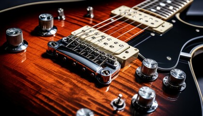 Close up or macro electro guitar strings macro shooting rock metal hardrock rock'n'roll music. - obrazy, fototapety, plakaty