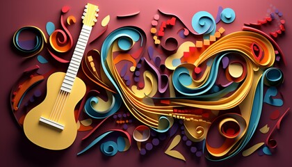 Abstract creative idea music or musical background. Colorful musical abstract illustration or paper art.  - obrazy, fototapety, plakaty