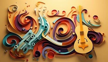 Abstract creative idea music or musical background. Colorful musical abstract illustration or paper art. 