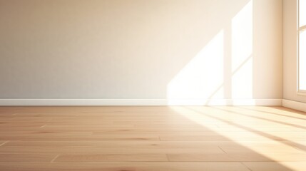 clean Interior design, cream wall color and wooden floor empty room background with sunlight