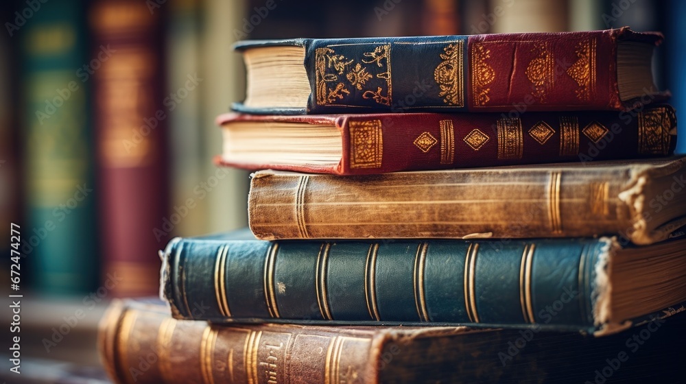 Wall mural old books stacked on top of each other, ai