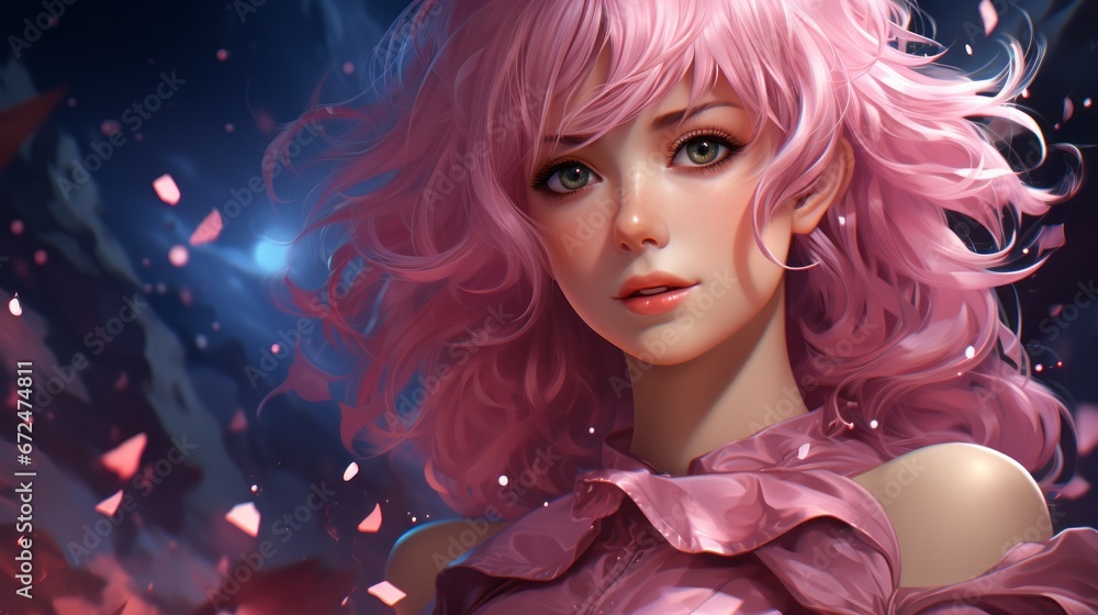 Canvas Prints a pink haired anime character. generative ai.