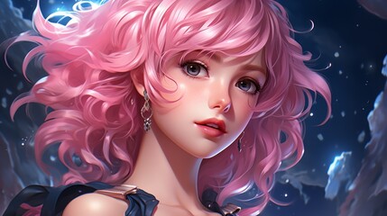 A pink haired anime character. Generative AI. 