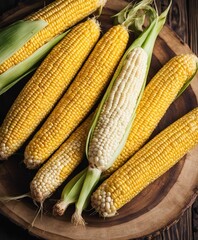 Fresh corn on the cob on a wooden background

