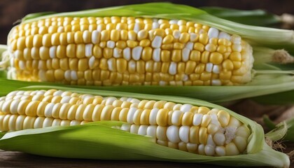 Fresh corn on the cob on a wooden background

