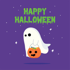 Fototapeta premium Ghost with a pumpkin Happy halloween poster Vector