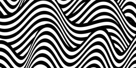 Black on white abstract perspective line stripes wave with 3d dimensional effect isolated on white. doodle wave line art