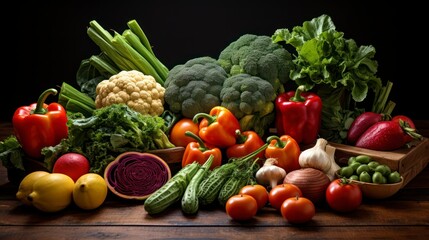 Vegan Vitality. A Colorful Cornucopia of Fresh Produce Highlighting Healthful Choices. Generative AI