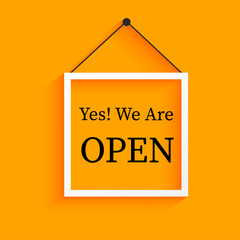 hanging we are open sign vector