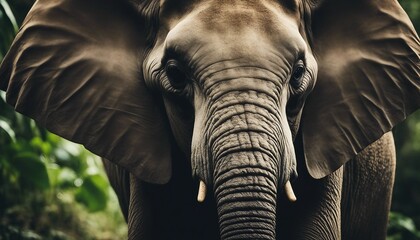 a portrait of an elephant in the jungle. elephant's face in close-up