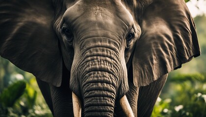 a portrait of an elephant in the jungle. elephant's face in close-up