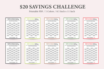 20 Dollar Saving Challenge,Money Saving Tracker,Financial Challenge,Savings Goal Chart,Saving Money Chart,20 Dollar Savings Jar