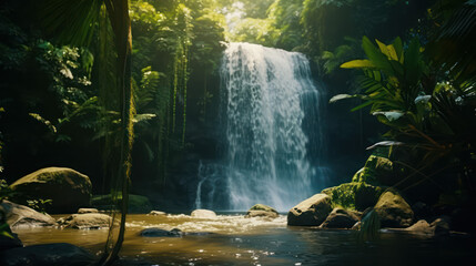 Epic Shot Of Waterfall in The Amazon Forest - Up View With High Quality Resolution 35mm Details 