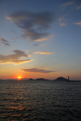 sunset on the beach. Seaside town of Turgutreis and spectacular sunsets. Selective Focus.