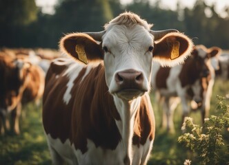 portrait of a holstein cow on a farm in the countryside
